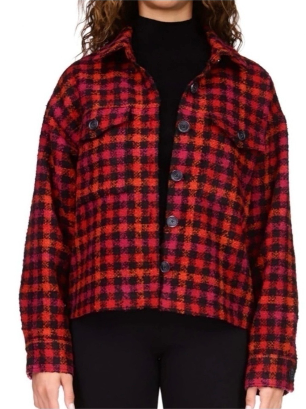 Women's Red & Pink Plaid Button-Front Jacket